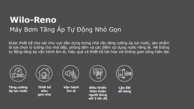 Máy bơm tăng áp điện tử chống giật Wilo RENO (đi kèm bộ chống giật 24V-DC)